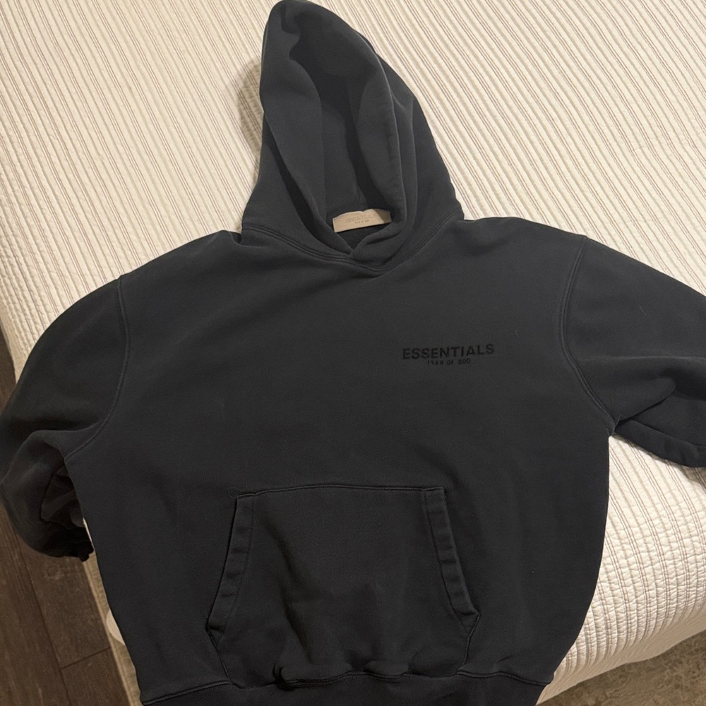 ESSENTIALS Black Logo Hooded Sweatshirt